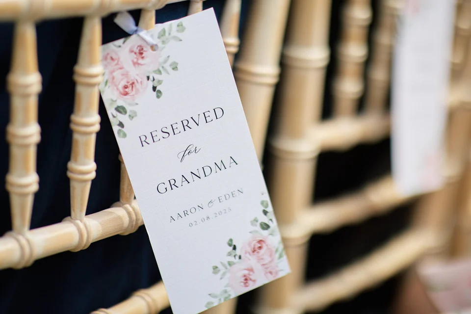 A wedding ceremony seat reserved for Grandma